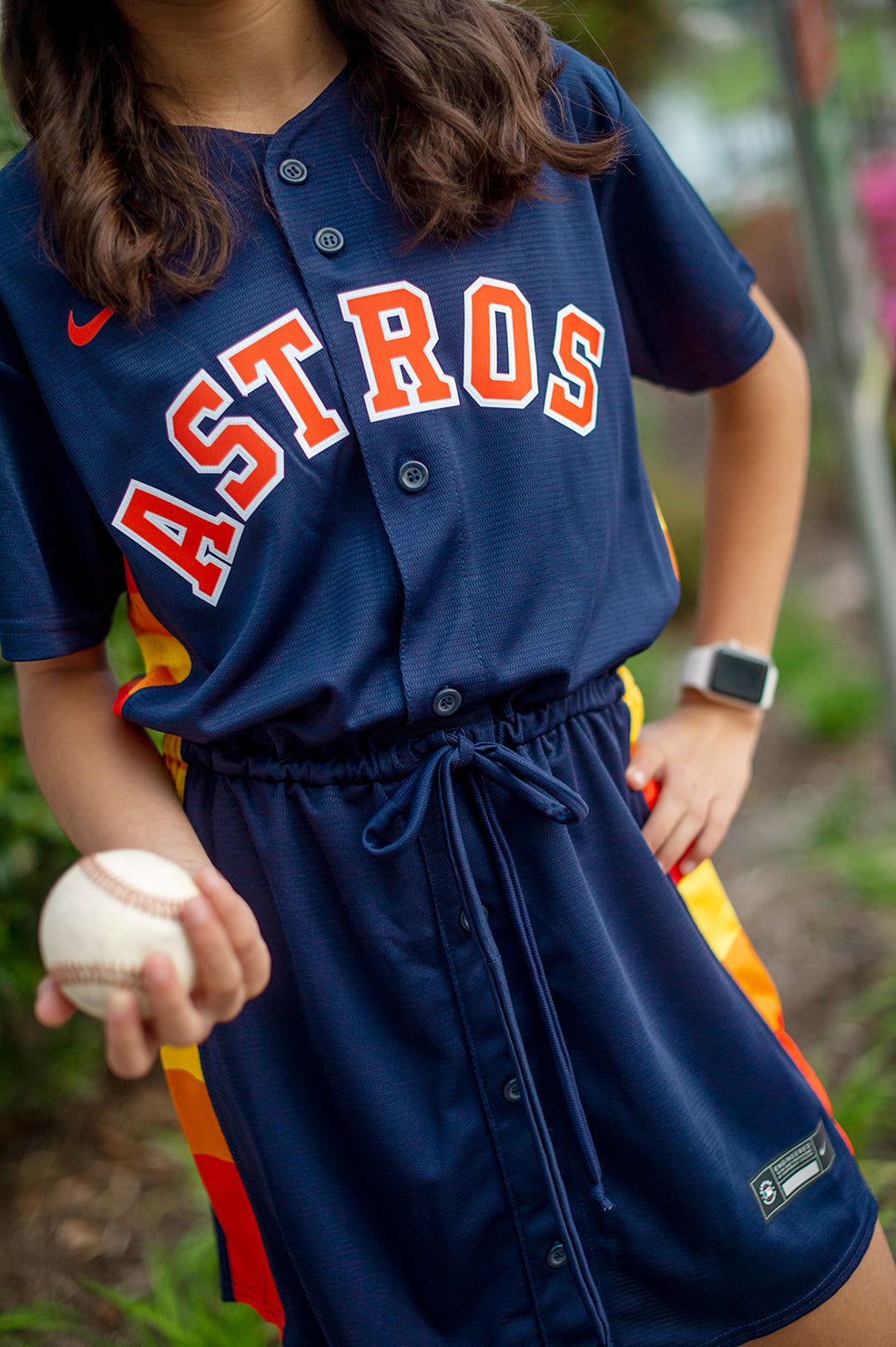 Youth Houston Baseball Drawstring Fan Dress- Navy